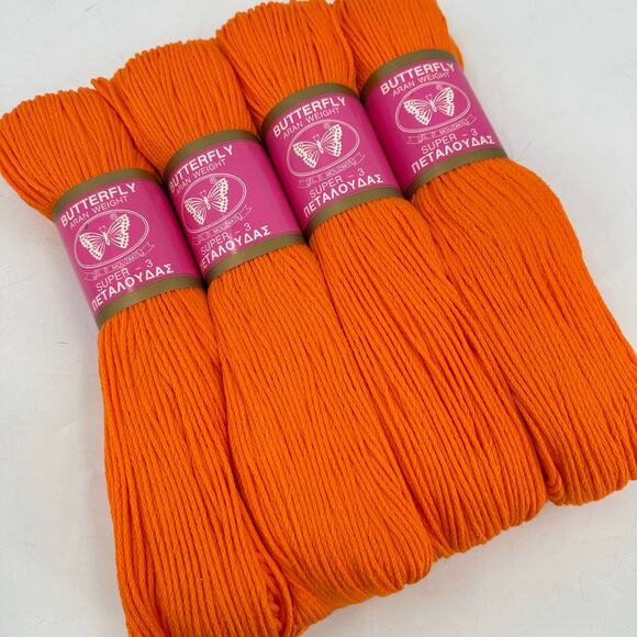 4 Butterfly Threads  EL. D. Mouzakis Yarn Aran  100% Mercerized Cotton ORANGE - Picture 2 of 4